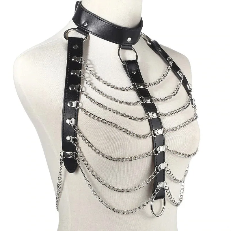 Sexy Body Chest Harness for Women with Many Chains / Body Harness Accessory in Gothic Fashion