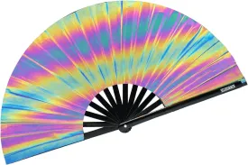 SoJourner Bags Rave Fan - Large Folding Fan - Clack Fan Hand Fan for Raves, Halloween, Burlesque, Rainbow Outfits for Women & Festival Accessories