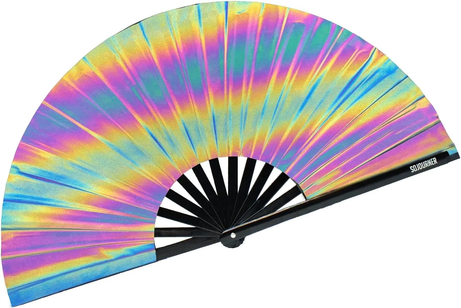 SoJourner Bags Rave Fan - Large Folding Fan - Clack Fan Hand Fan for Raves, Halloween, Burlesque, Rainbow Outfits for Women & Festival Accessories