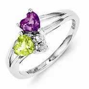 Sterling Silver Amethyst Peridot Diamond Ring
