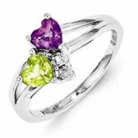 Sterling Silver Amethyst Peridot Diamond Ring