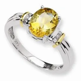 Sterling Silver & 14k Yellow Gold Citrine Diamond Ring