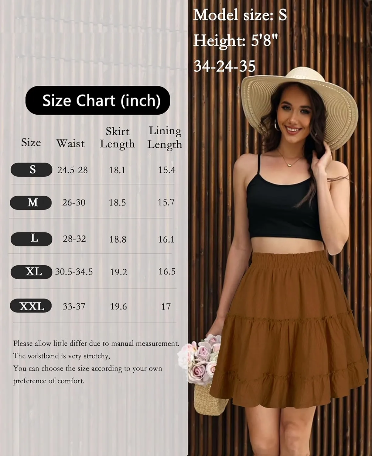 Summer Skirts for Women 2025 Vacation Cotton Ruffle Elastic Waist A-Line Casual Short Skirt