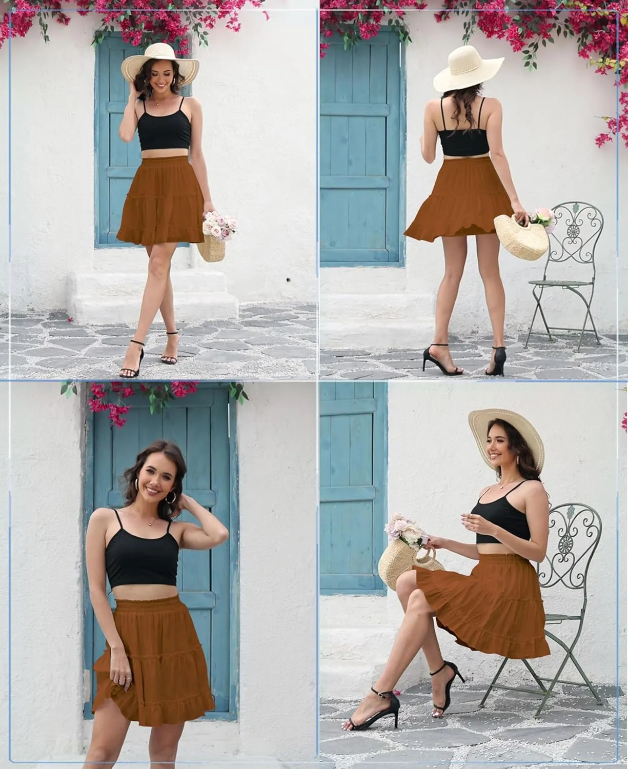 Summer Skirts for Women 2025 Vacation Cotton Ruffle Elastic Waist A-Line Casual Short Skirt