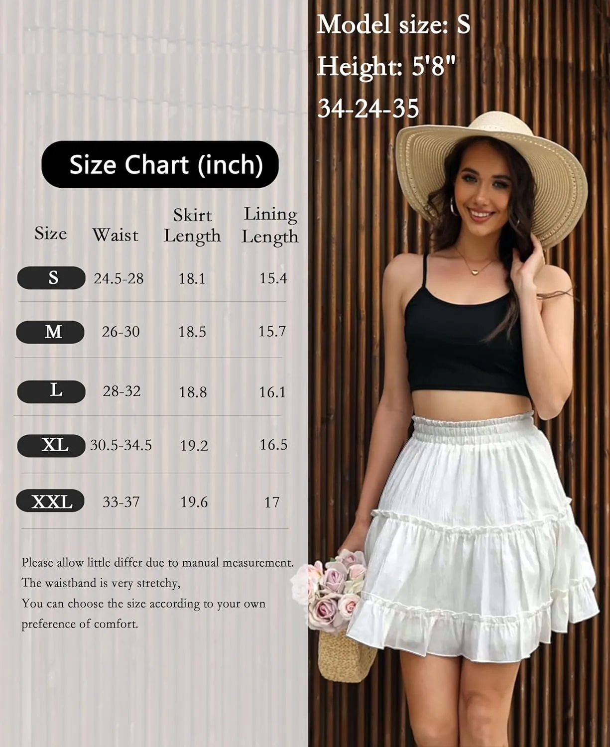 Summer Skirts for Women 2025 Vacation Cotton Ruffle Elastic Waist A-Line Casual Short Skirt