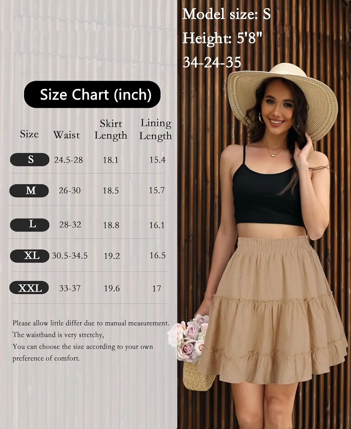 Summer Skirts for Women 2025 Vacation Cotton Ruffle Elastic Waist A-Line Casual Short Skirt