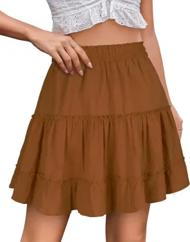 Summer Skirts for Women 2025 Vacation Cotton Ruffle Elastic Waist A-Line Casual Short Skirt