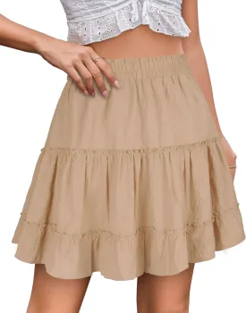 Summer Skirts for Women 2025 Vacation Cotton Ruffle Elastic Waist A-Line Casual Short Skirt