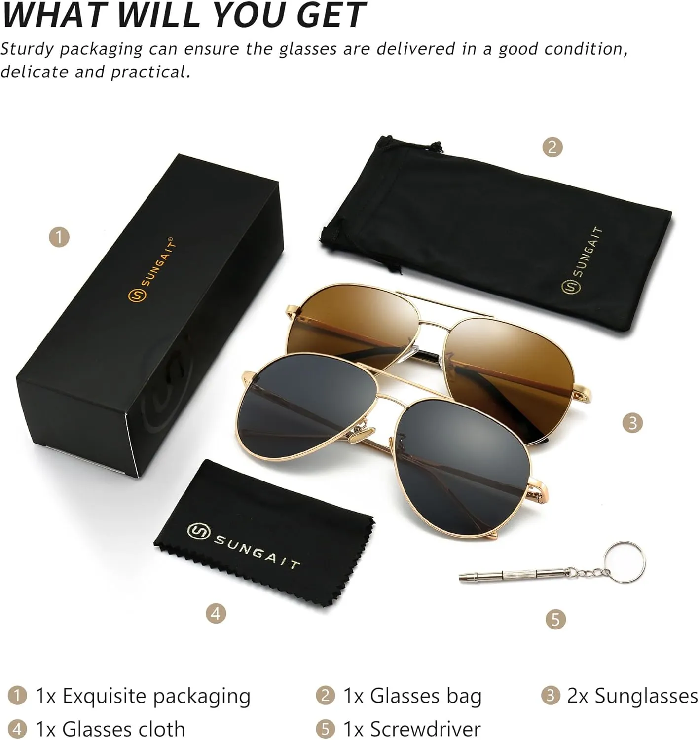 SUNGAIT Women's Lightweight Oversized Aviator Sunglasses - Mirrored Polarized Lens