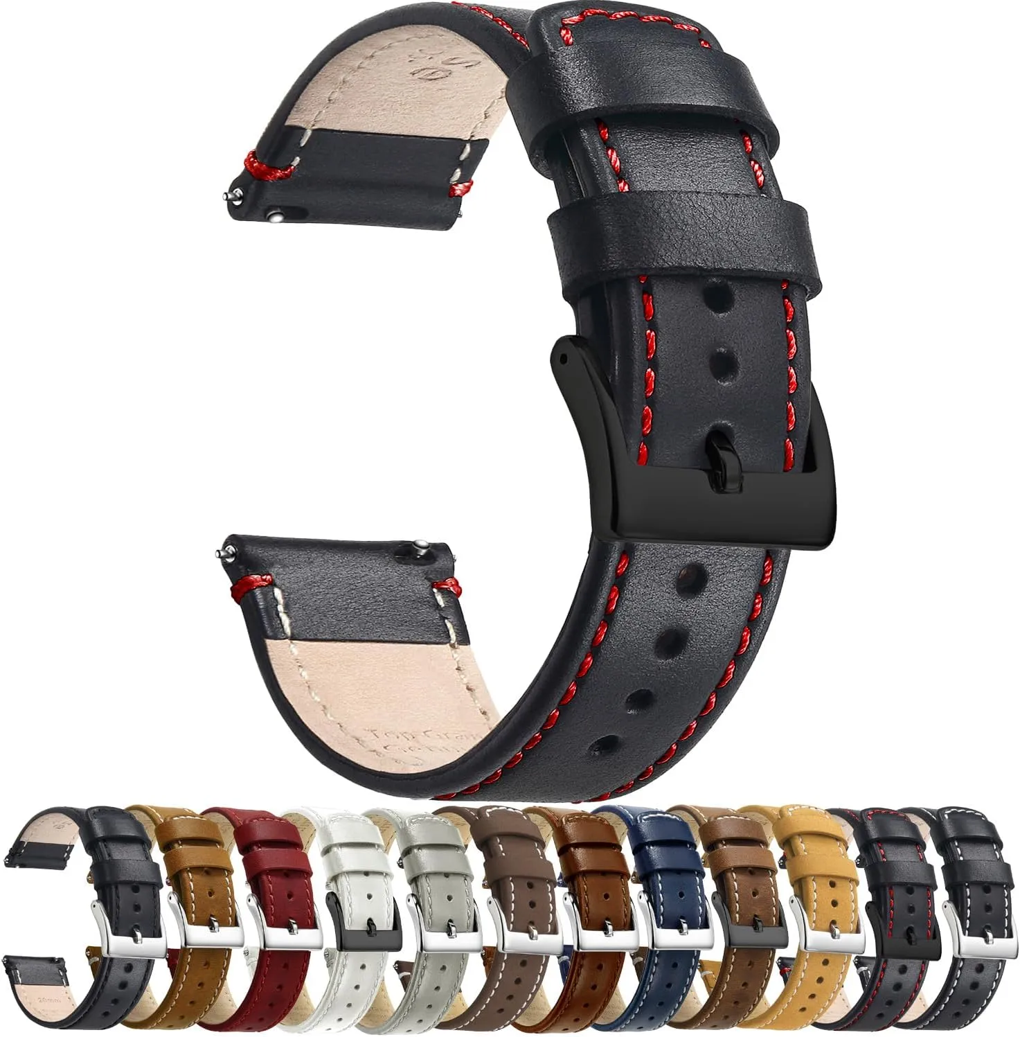 Top Grain Leather Watch Band, Quick Release Genuine Leather, 20mm 22mm Watch Strap for Men and Women