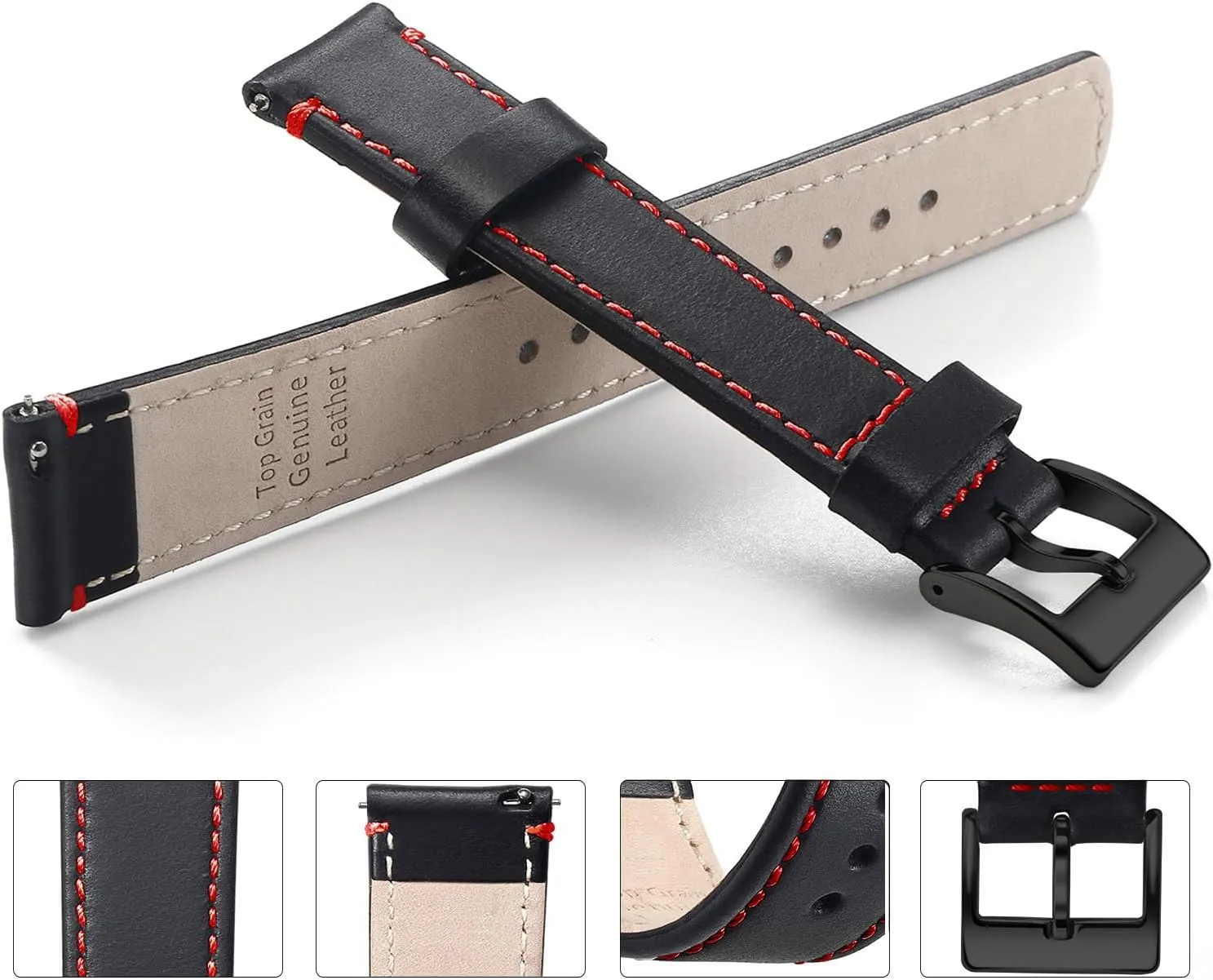 Top Grain Leather Watch Band, Quick Release Genuine Leather, 20mm 22mm Watch Strap for Men and Women