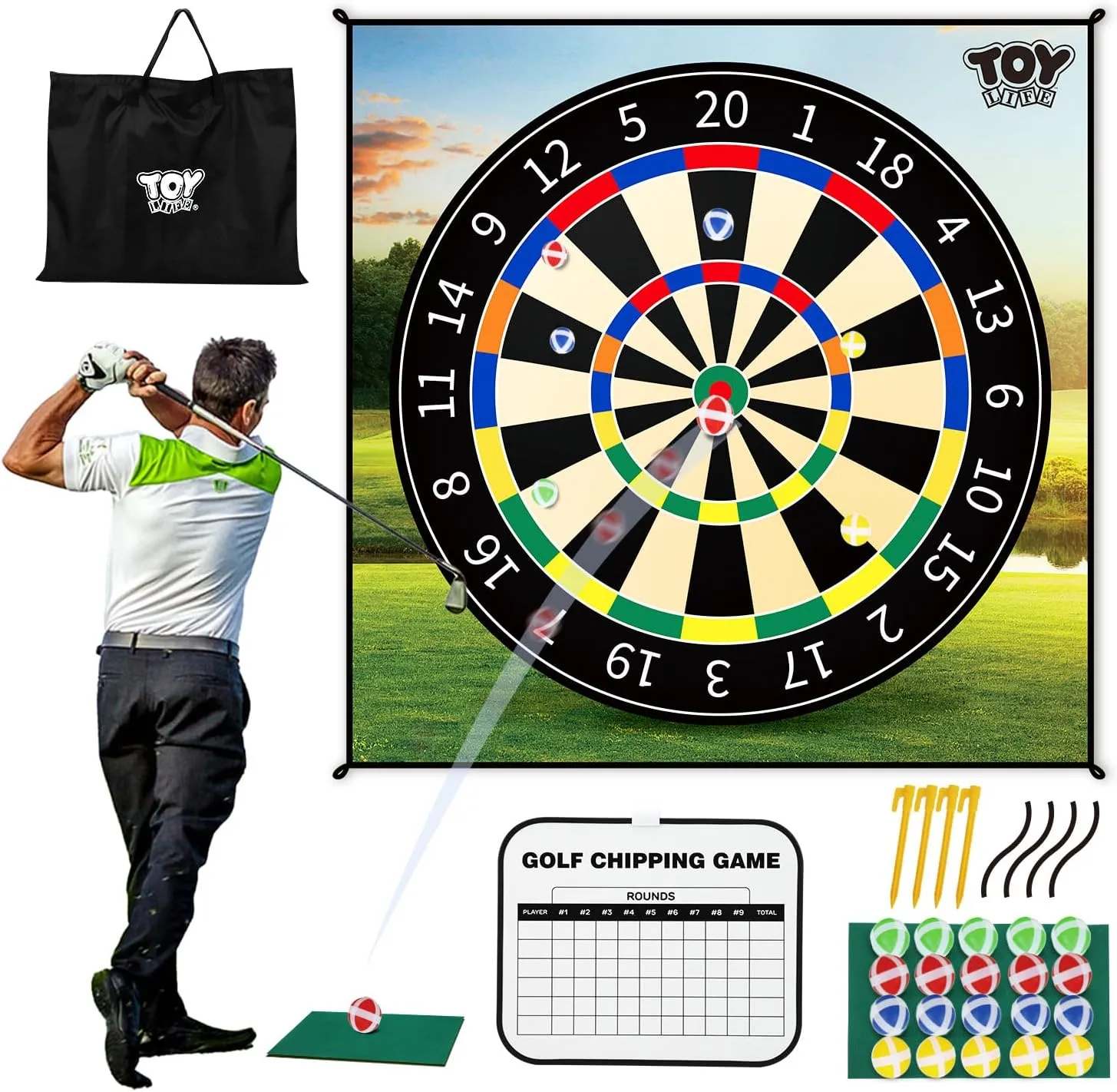 TOY Life Chipping Golf Game Mat Indoor Outdoor Games for Adults and Family Kids Outdoor Play Equipment Stick Chip Game Indoor Golf Set Backyard Games Outdoor Toys for Kids