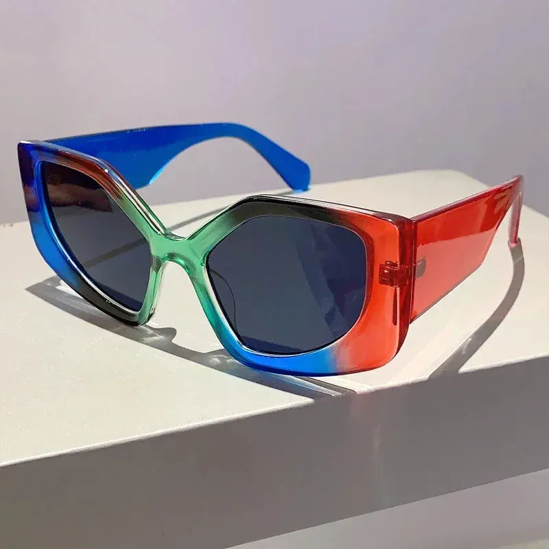VAIGE Vibrant Multi-Gradient Polygon Sunglasses - Colorful UV400 Shades