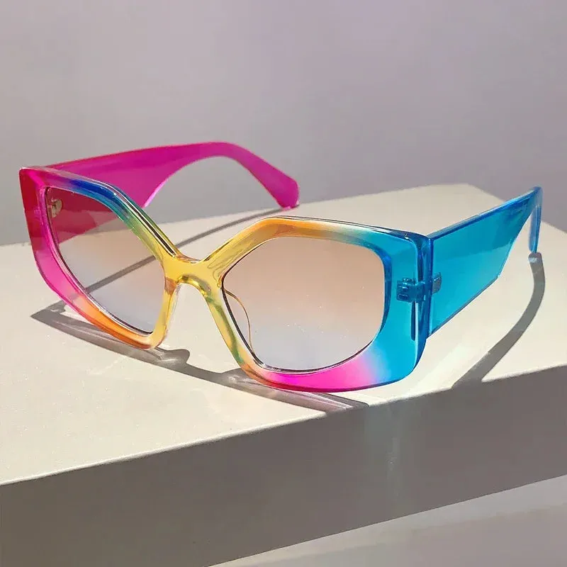 VAIGE Vibrant Multi-Gradient Polygon Sunglasses - Colorful UV400 Shades