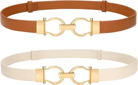VONMELLI 2 Pack Women's Leather Belts for Jeans Dress Pants Ladies Waist Belt Skinny Belt with Fashion Gold Buckle