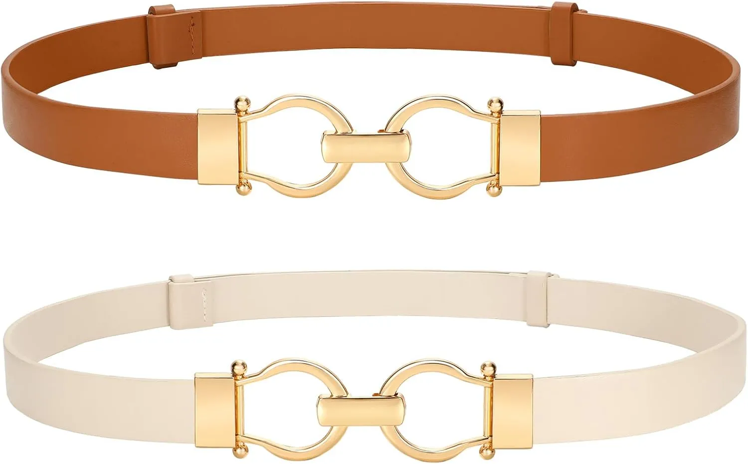 VONMELLI 2 Pack Women's Leather Belts for Jeans Dress Pants Ladies Waist Belt Skinny Belt with Fashion Gold Buckle