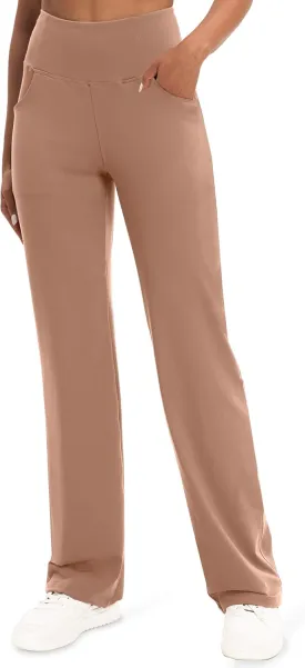VOOVEEYA Yoga Pants Women with Pockets, Straight Wide Leg Pants High Waisted Work Dress Pants Petite/Regular/Tall