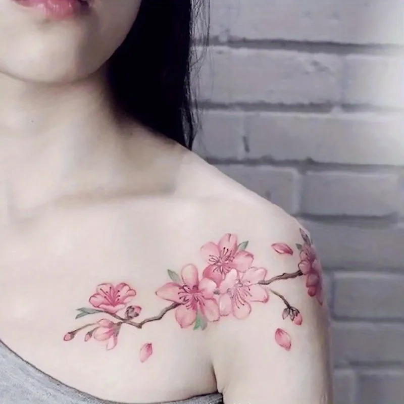 Waterproof Cherry Blossom Temporary Tattoos NonToxic Body Art Stickers