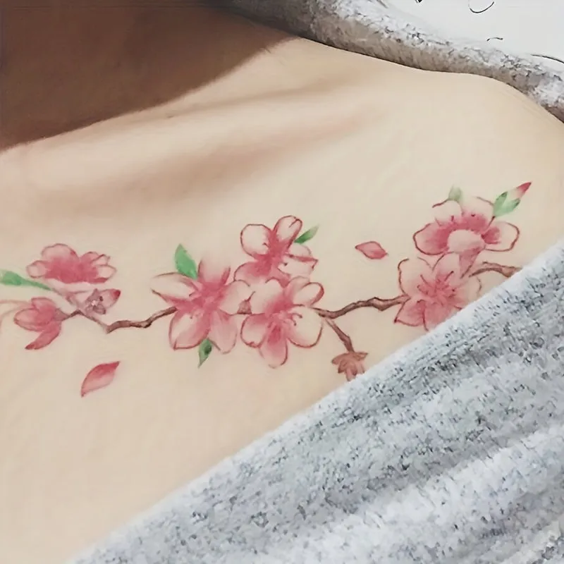 Waterproof Cherry Blossom Temporary Tattoos NonToxic Body Art Stickers