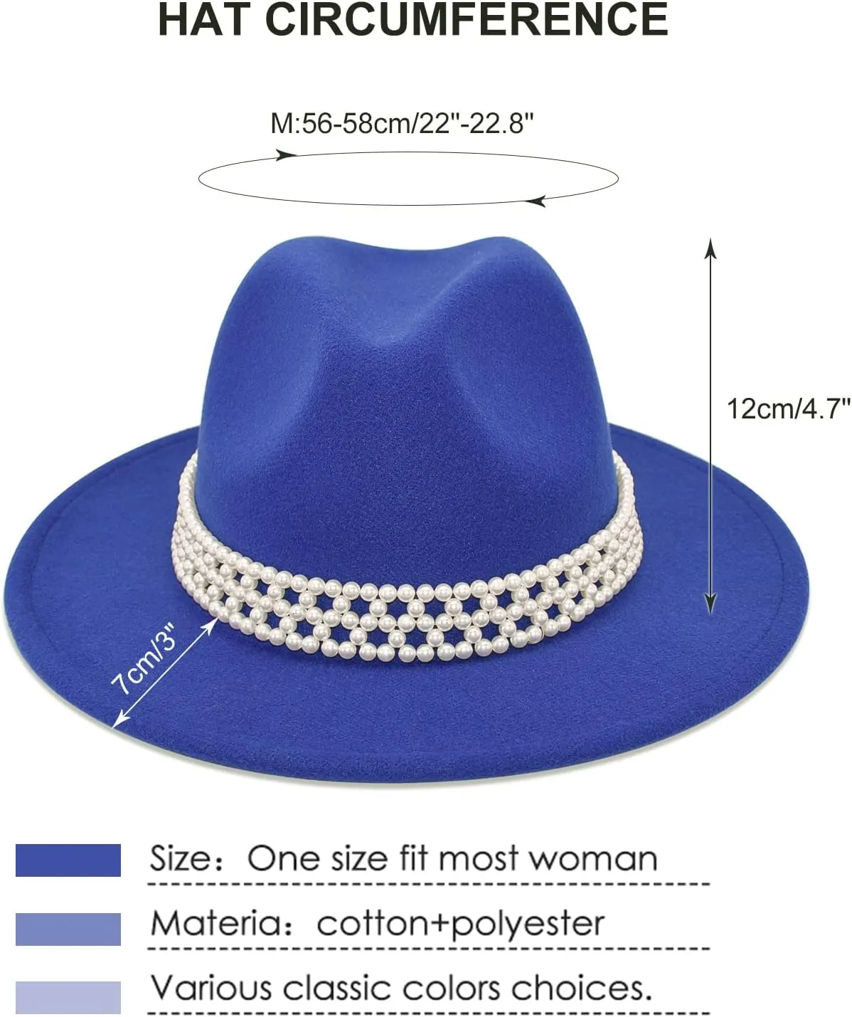 Womens Wide Brim Fedora Hat with Pearl Band Lady Panama Hat