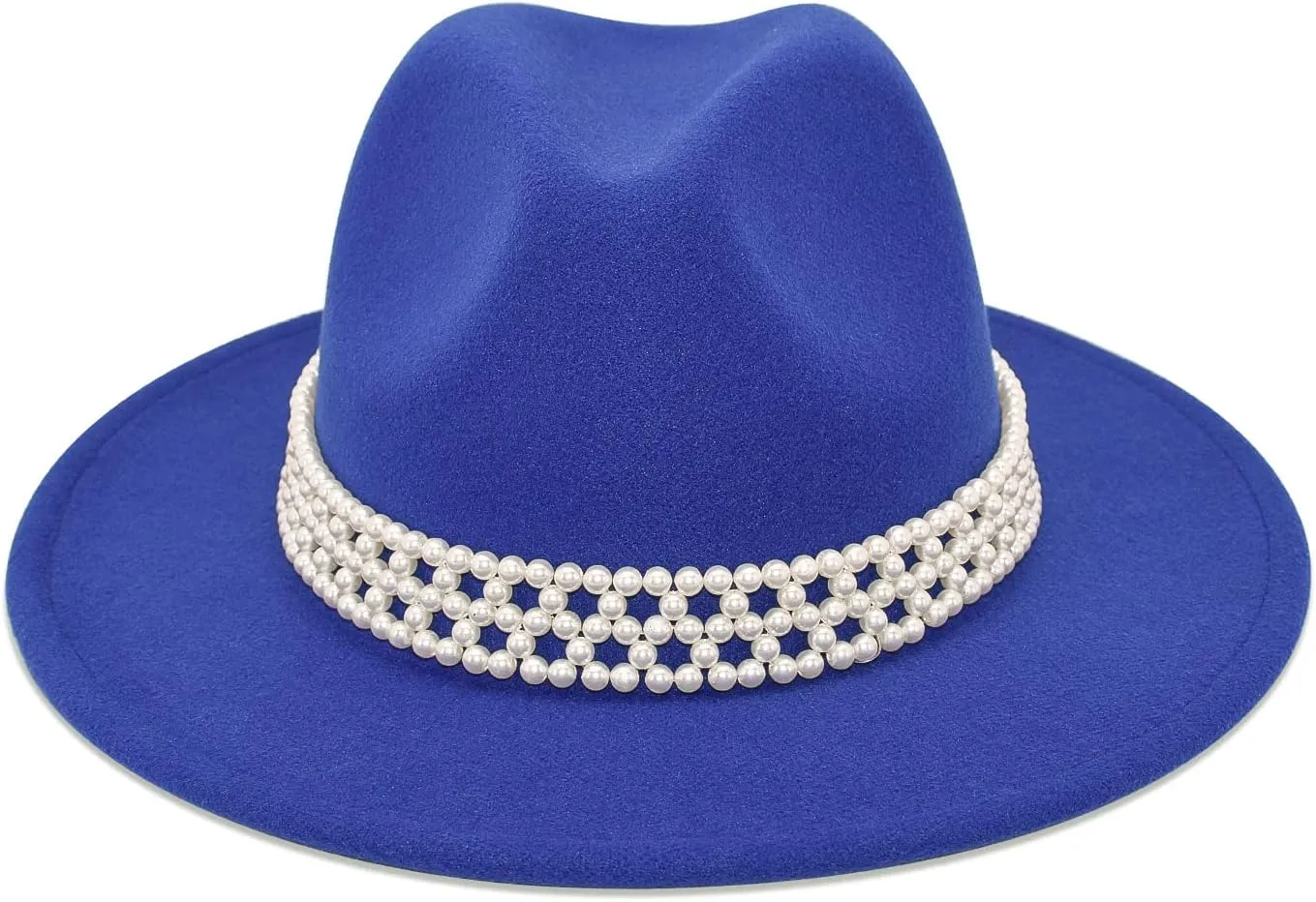 Womens Wide Brim Fedora Hat with Pearl Band Lady Panama Hat