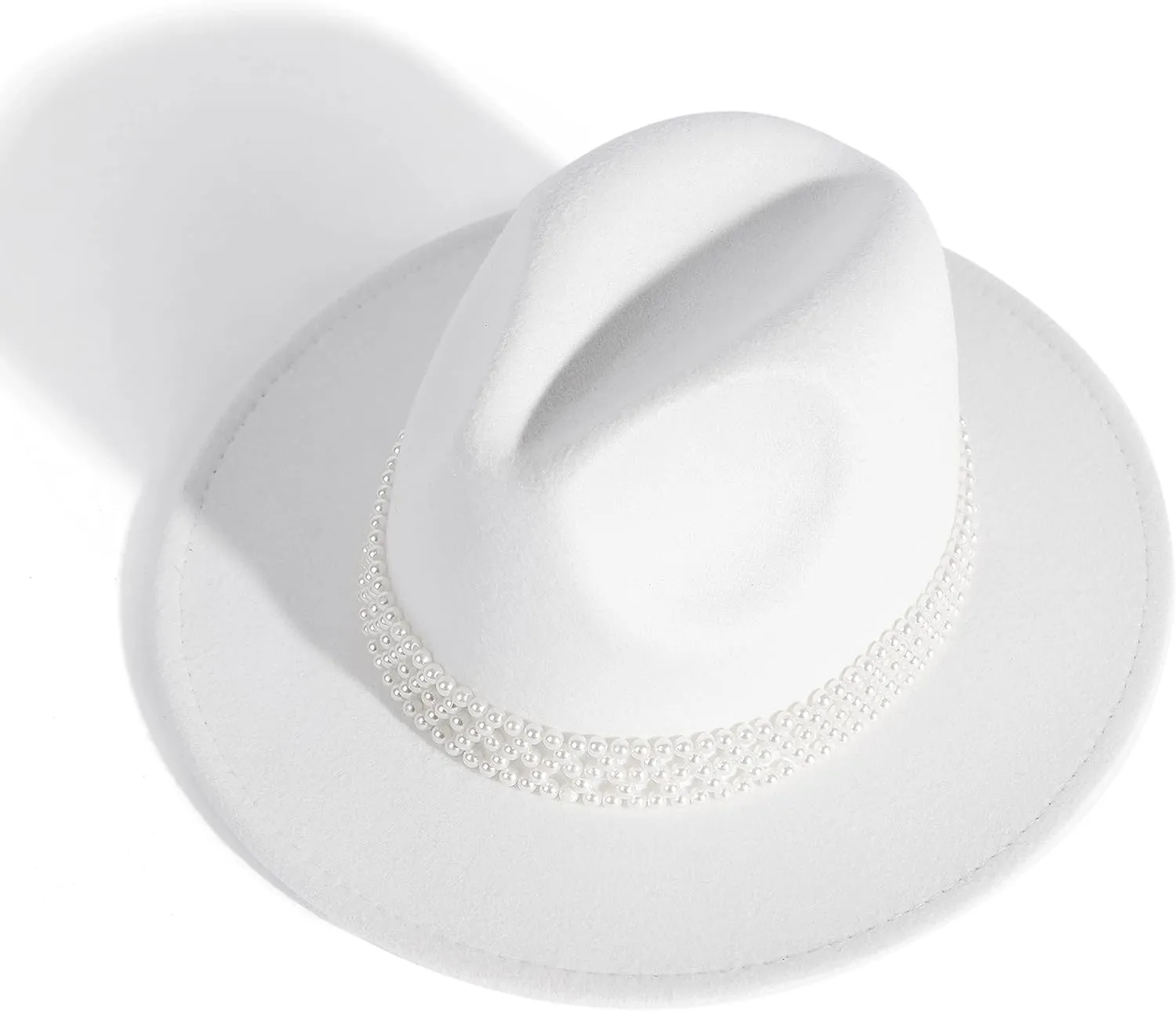 Womens Wide Brim Fedora Hat with Pearl Band Lady Panama Hat