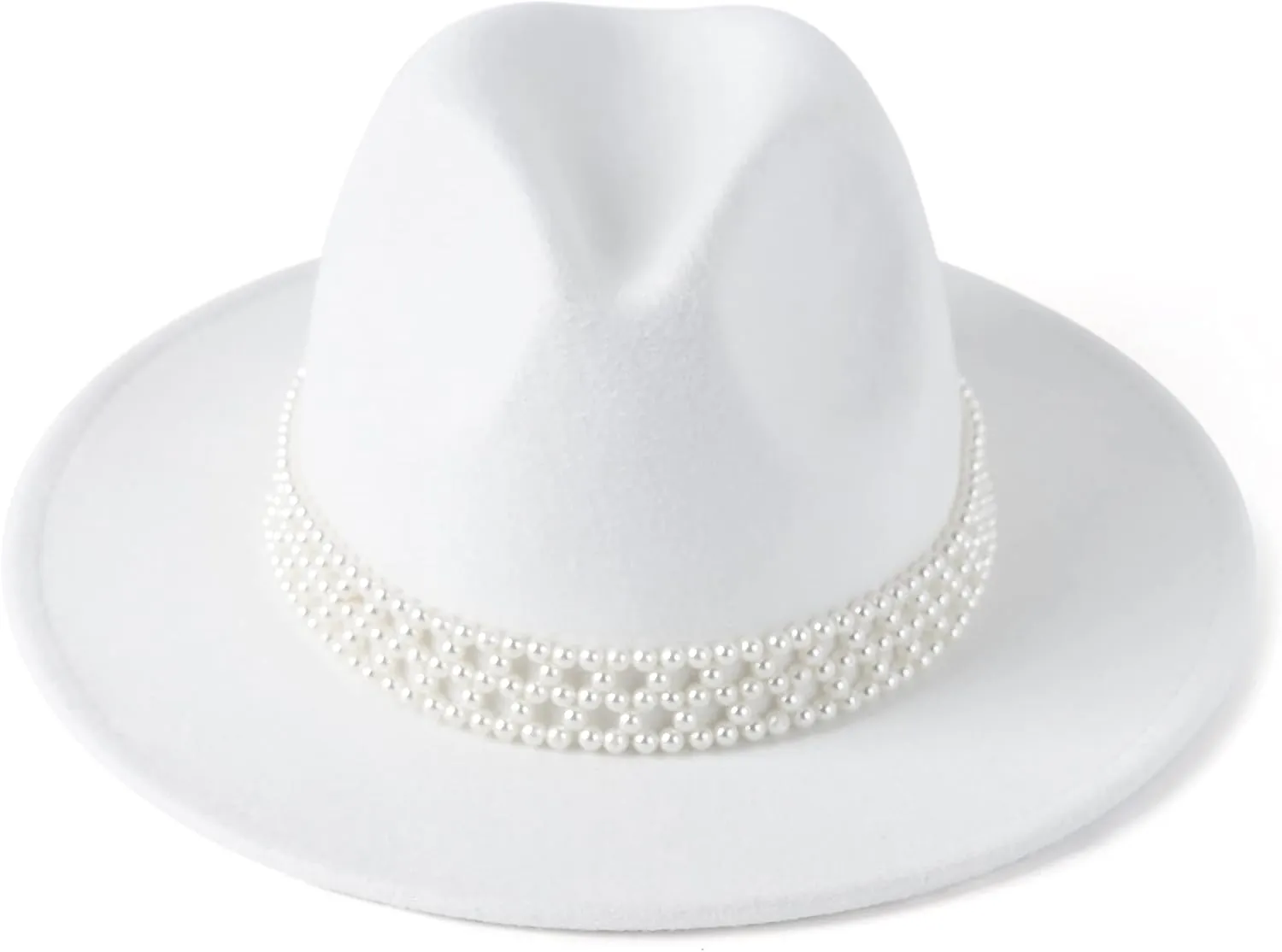Womens Wide Brim Fedora Hat with Pearl Band Lady Panama Hat