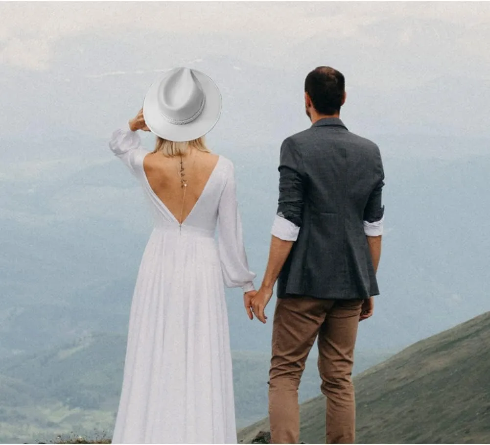 Womens Wide Brim Fedora Hat with Pearl Band Lady Panama Hat