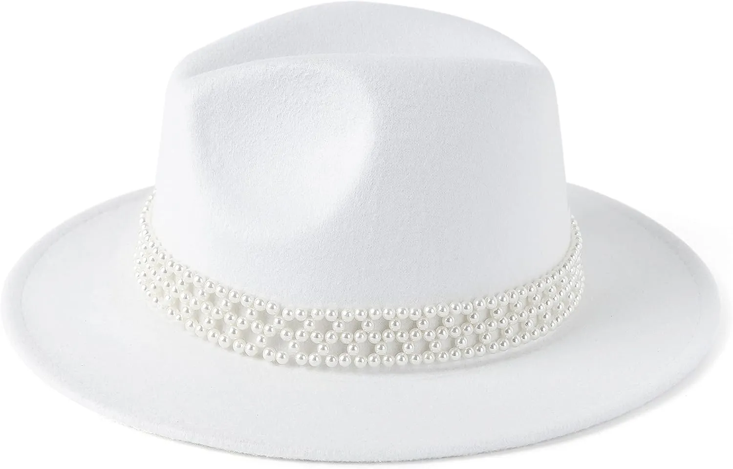 Womens Wide Brim Fedora Hat with Pearl Band Lady Panama Hat