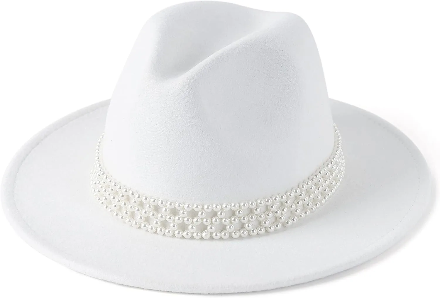 Womens Wide Brim Fedora Hat with Pearl Band Lady Panama Hat