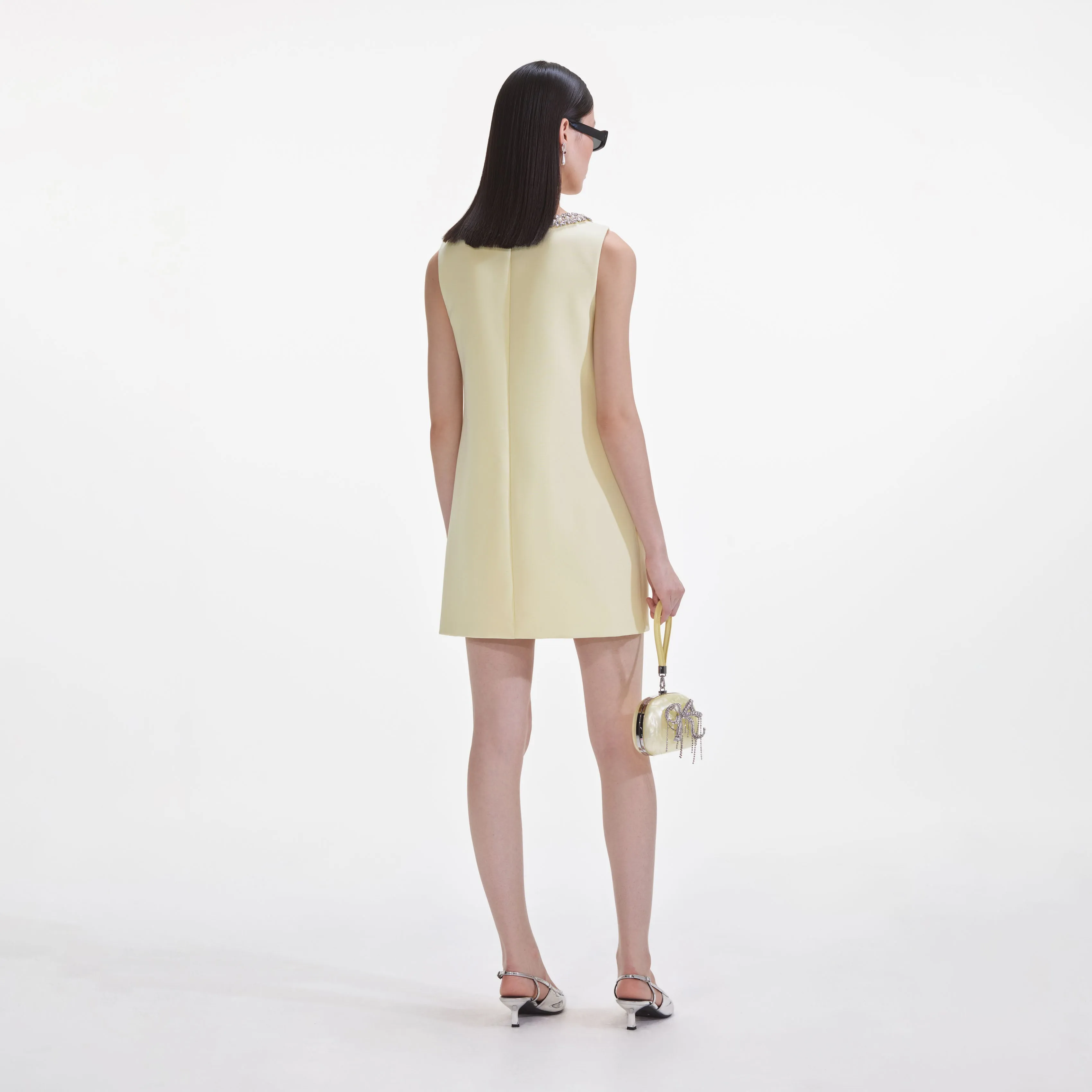 Yellow Crepe Bow Mini Dress