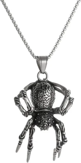YWMAN Gothic Spider Necklace, Stainless Steel Spider Pendant, Halloween Punk Reptile Animal Jewelry Gift for Men Women