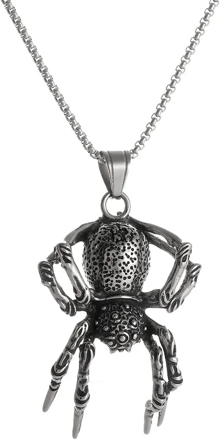 YWMAN Gothic Spider Necklace, Stainless Steel Spider Pendant, Halloween Punk Reptile Animal Jewelry Gift for Men Women